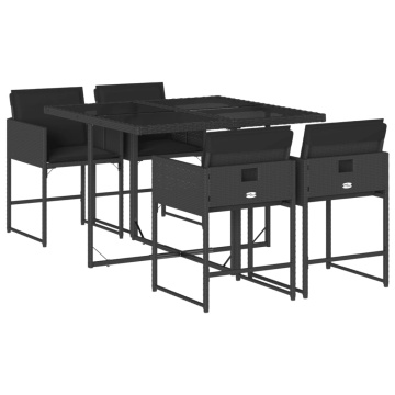 Set mobilier de grădină cu perne, 5 piese, negru, poliratan - Img 2
