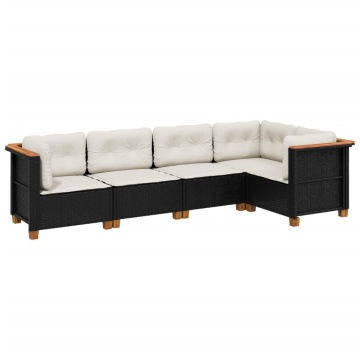 Set mobilier de grădină cu perne, 5 piese, negru, poliratan - Img 2