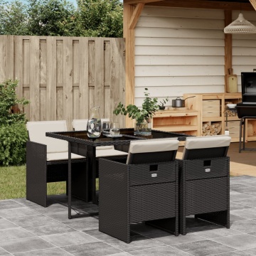 Set mobilier de grădină cu perne, 5 piese, negru, poliratan - Img 1