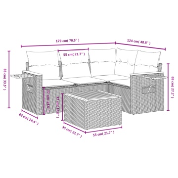 Set mobilier de grădină cu perne, 5 piese, negru, poliratan - Img 3