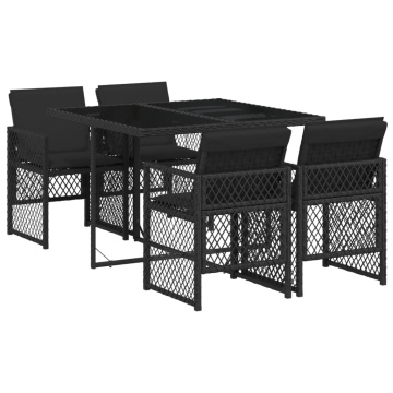 Set mobilier de grădină cu perne, 5 piese, negru, poliratan - Img 2
