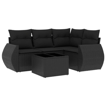 Set mobilier de grădină cu perne, 5 piese, negru, poliratan - Img 2