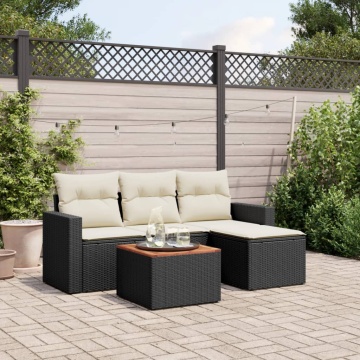 Set mobilier de grădină cu perne, 5 piese, negru, poliratan - Img 1