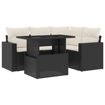 Set mobilier de grădină cu perne, 5 piese, negru, poliratan - Img 2