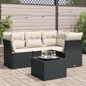 Set mobilier de grădină cu perne, 5 piese, negru, poliratan - Img 1
