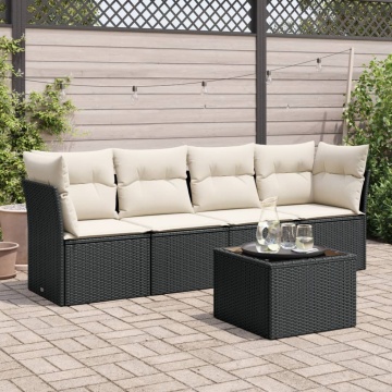 Set mobilier de grădină cu perne, 5 piese, negru, poliratan - Img 1