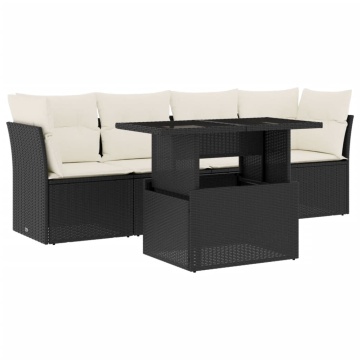 Set mobilier de grădină cu perne, 5 piese, negru, poliratan - Img 2