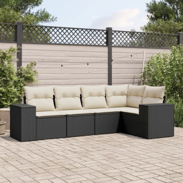 Set mobilier de grădină cu perne, 5 piese, negru, poliratan - Img 1