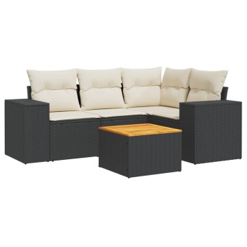 Set mobilier de grădină cu perne, 5 piese, negru, poliratan - Img 2