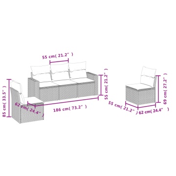 Set mobilier de grădină cu perne, 5 piese, negru, poliratan - Img 3