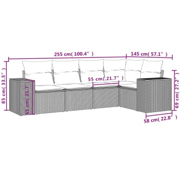 Set mobilier de grădină cu perne, 5 piese, negru, poliratan - Img 6