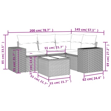 Set mobilier de grădină cu perne, 5 piese, negru, poliratan - Img 7