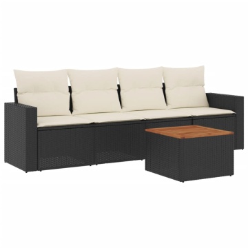 Set mobilier de grădină cu perne, 5 piese, negru, poliratan - Img 2