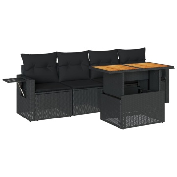 Set mobilier de grădină cu perne, 5 piese, negru, poliratan - Img 2
