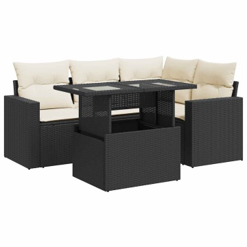 Set mobilier de grădină cu perne, 5 piese, negru, poliratan - Img 2