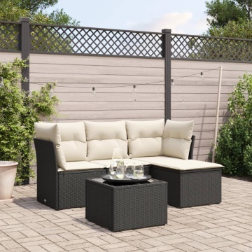 Set mobilier de grădină cu perne, 5 piese, negru, poliratan - Img 1