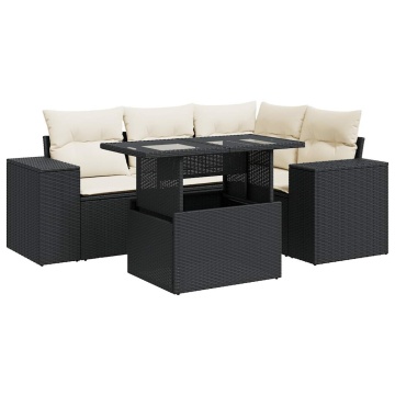 Set mobilier de grădină cu perne, 5 piese, negru, poliratan - Img 2