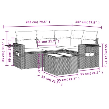 Set mobilier de grădină cu perne, 5 piese, negru, poliratan - Img 3