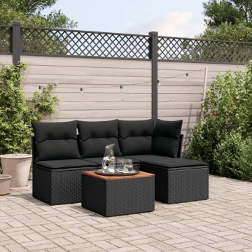 Set mobilier de grădină cu perne, 5 piese, negru, poliratan - Img 1