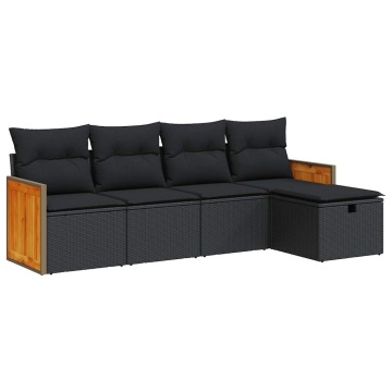 Set mobilier de grădină cu perne, 5 piese, negru, poliratan - Img 2