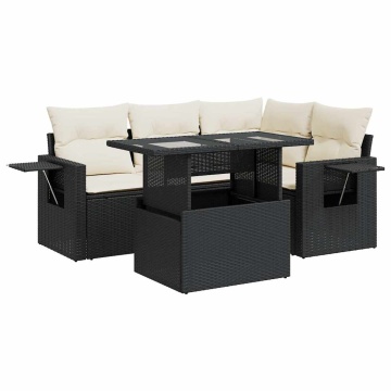 Set mobilier de grădină cu perne, 5 piese, negru, poliratan - Img 2