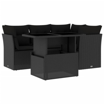 Set mobilier de grădină cu perne, 5 piese, negru, poliratan - Img 2