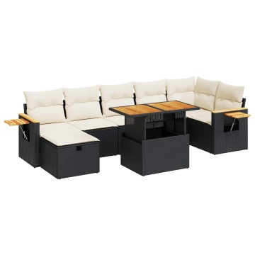 Set mobilier de grădină cu perne, 5 piese, negru, poliratan - Img 2