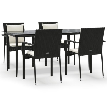 Set mobilier de grădină cu perne, 5 piese, negru, poliratan - Img 2