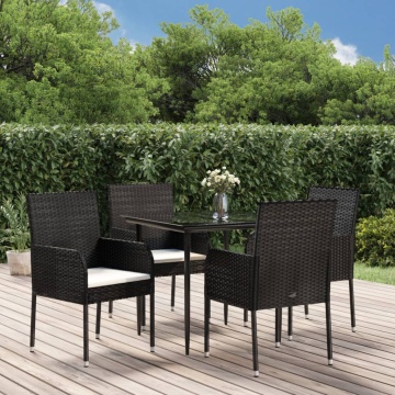 Set mobilier de grădină cu perne, 5 piese, negru, poliratan - Img 1