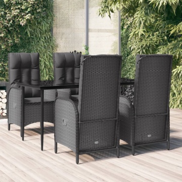 Set mobilier de grădină cu perne, 5 piese, negru, poliratan - Img 1