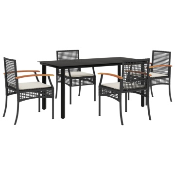 Set mobilier de grădină cu perne, 5 piese, negru, poliratan - Img 2