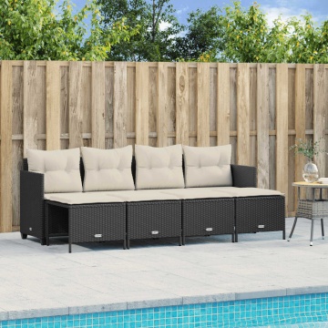 Set mobilier de grădină cu perne, 5 piese, negru, poliratan - Img 1