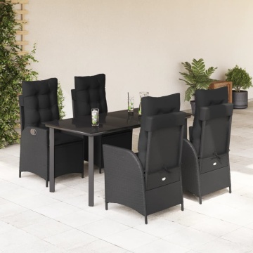 Set mobilier de grădină cu perne, 5 piese, negru, poliratan - Img 1