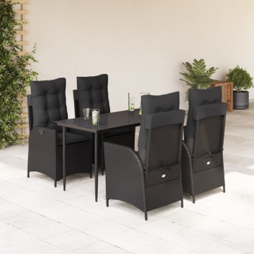 Set mobilier de grădină cu perne, 5 piese, negru, poliratan - Img 1