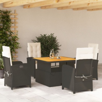 Set mobilier de grădină cu perne, 5 piese, negru, poliratan - Img 1