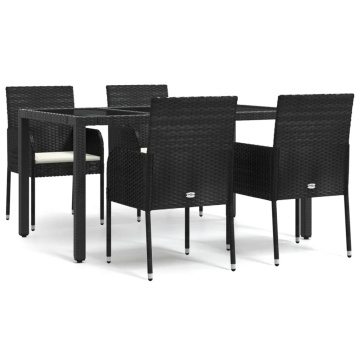 Set mobilier de grădină cu perne, 5 piese, negru, poliratan - Img 2