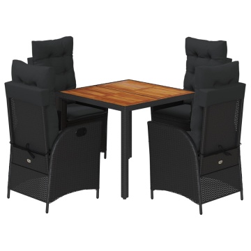 Set mobilier de grădină cu perne, 5 piese, negru, poliratan - Img 2