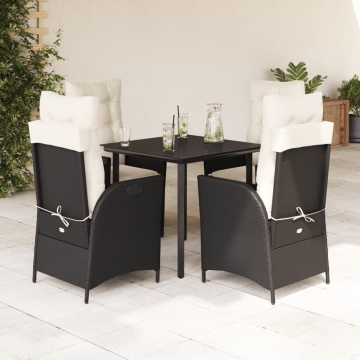 Set mobilier de grădină cu perne, 5 piese, negru, poliratan - Img 1
