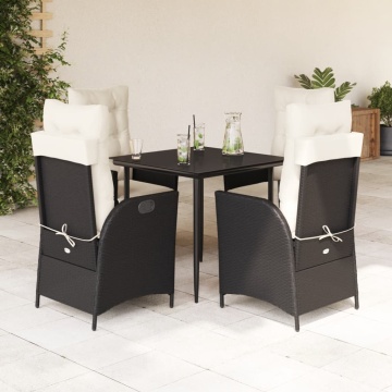 Set mobilier de grădină cu perne, 5 piese, negru, poliratan - Img 1