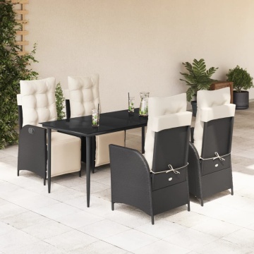 Set mobilier de grădină cu perne, 5 piese, negru, poliratan - Img 1