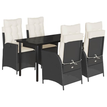 Set mobilier de grădină cu perne, 5 piese, negru, poliratan - Img 2