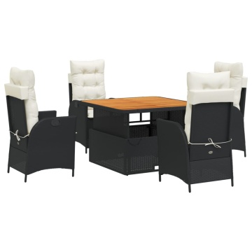 Set mobilier de grădină cu perne, 5 piese, negru, poliratan - Img 2