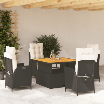 Set mobilier de grădină cu perne, 5 piese, negru, poliratan - Img 1