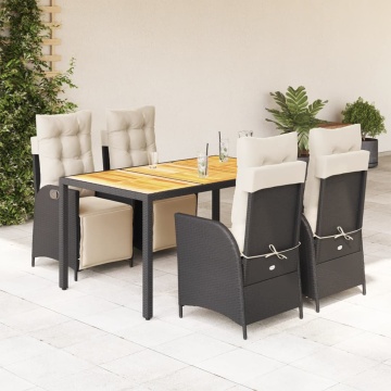 Set mobilier de grădină cu perne, 5 piese, negru, poliratan - Img 1