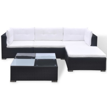 Set mobilier de grădină cu perne, 5 piese, negru, poliratan - Img 4