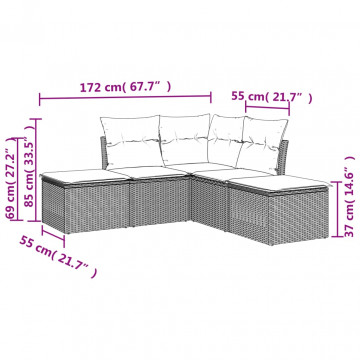 Set mobilier de grădină cu perne, 5 piese, negru, poliratan - Img 3