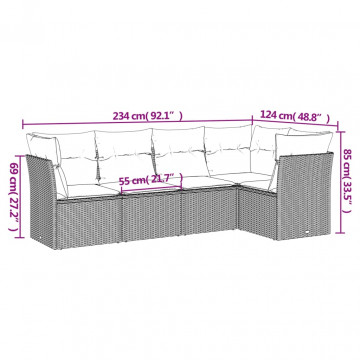 Set mobilier de grădină cu perne, 5 piese, negru, poliratan - Img 3