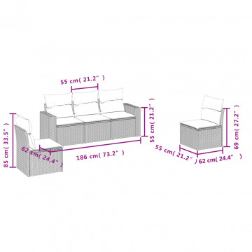 Set mobilier de grădină cu perne, 5 piese, negru, poliratan - Img 3