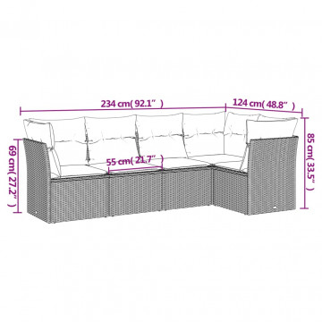 Set mobilier de grădină cu perne, 5 piese, negru, poliratan - Img 3