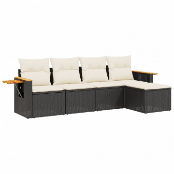 Set mobilier de grădină cu perne, 5 piese, negru, poliratan - Img 2